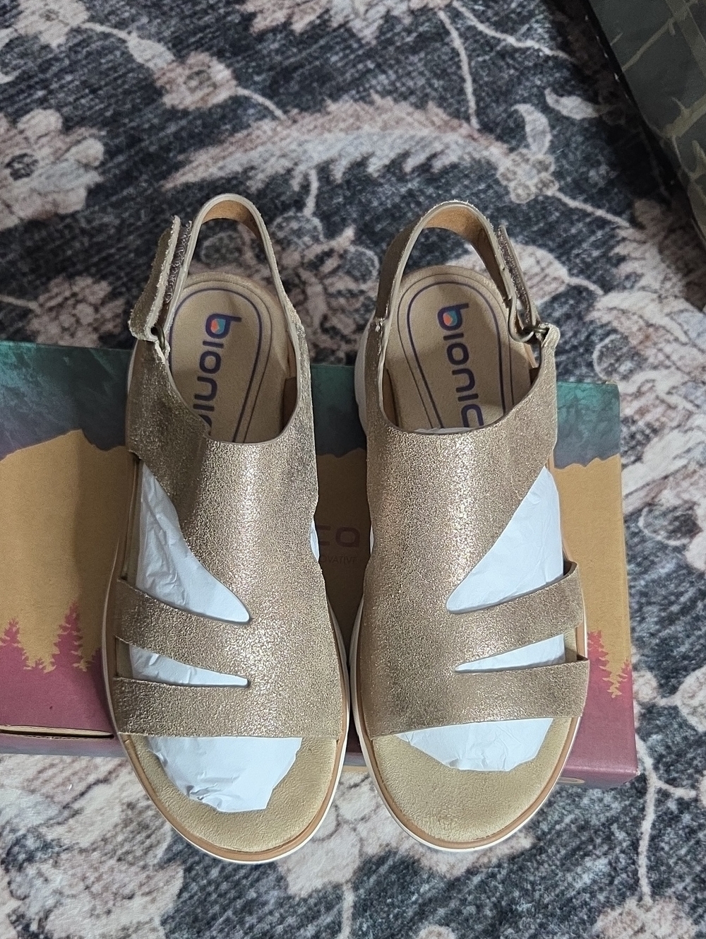 Bionica Women's Shimmery Gold Slingback Comfort Sandals